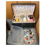 Small Trunk, Antique, with Sewing Supplies