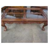 Carved Wood & Glass Coffee Table