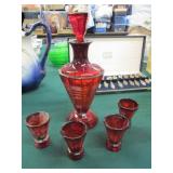 Ruby Etched Cordial Set