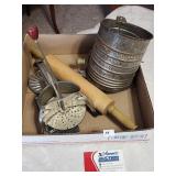 VIntage Bromwells Sifter, Rolling Pin & More