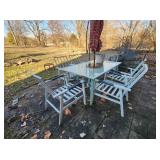 Patio Table w/ Umbrella & 6 Chairs