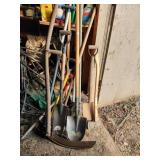 Garden Tool Lot (Shovels, Axe, Rakes & More