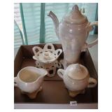 Ceramic Coffee Pot, Cream, Sugar, Candlestick