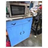 Vintage Blue Metal Cabinet Formica Top & Microwave