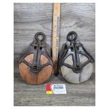 Vintage Cast Iron & Wood Pulleys