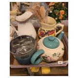 Tea Pot, Pitchers, Wooden Spoons