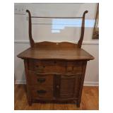 Antique Oak Washstand w/ Towel Bar