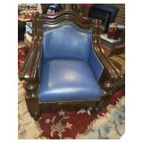 Wooden Arm Chair w/ Vibrant Blue Leather