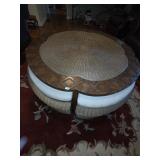 Round Wicker Coffee Table w/ Nesting Stools