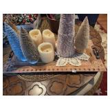 Candles, Christmas Tree Decor & Wood Tray