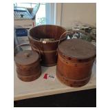 Vintage Wooden Firkin, & Buckets