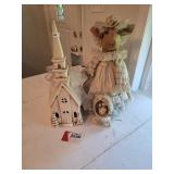 Ceramic Church w/ Light & Decor