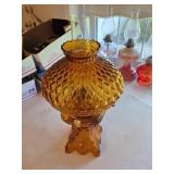 Vntg Amber Glass Hurricane Lamp