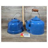 Blue-White Speckled Enamelware Tea Pots