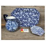 Trio Blue & White Platter, Dish, Pitcher