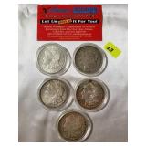 1921 Morgan Silver Dollar Lot of 5