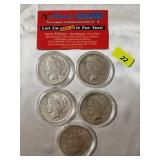 1922 Silver Peace Dollar Lot of 5