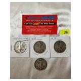 Walking Liberty Half Dollars Lot of 4