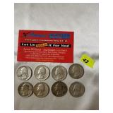 1957-1964 Silver Quarters 8 Coins
