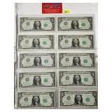 1963 $1 bills uncirculated  (10)