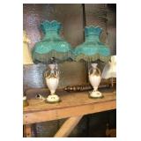 pair of Lamps w/Green Shades