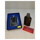 Silver & Vintage Leather Wrapped Flask