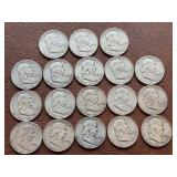 18 Franklin Half Dollars: 1948x1, 1950x2, 1951x7, 1952x8