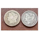 1880 and 1888 Morgan dollars. 1888 has 4 rim cuts