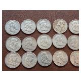 15 Franklin Half Dollars: 1962x5, 1963x10