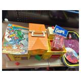 Pop culture lot as shown, marbles, Pac-Man, E.T., toy garage