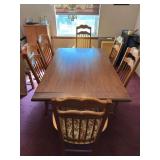 Oak dining room table and 6 chairs