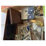 Flat of miscellaneous costume jewelry. Timex watch