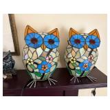 Stained glass style owl lamps