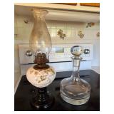 Antique oil lamp and decanter