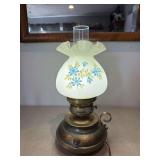Fenton lamp. Artist signed Nancy Kuhne.
