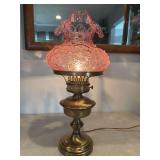 Fenton pink poppy student lamp. 19' tall