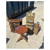 Small curio cabinet, piano bench, Americana items