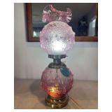 Fenton dusty rose cabbage rose Gone With The Wind lamp. 23' tall GWTW