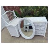 Rattan dresser, mirror and stand