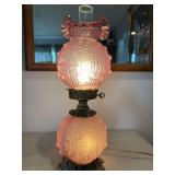 Fenton opaque (not satin) dusty rose cabbage rose Gone With The Wind lamp. 23' tall GWTW
