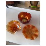 3 pieces of carnival glass