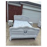 Rattan full size bed with mattress and box spring. 2 night stands