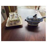 Antique cheese dome and serving dish