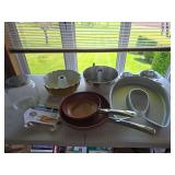 Kitchenware baking tins and copper chef frying pans