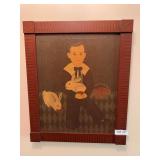Pair of antique-style framed canvas paintings depicting traditional scenes. Decorative wall art with ornate frames and textured canvas surfaces. Likely modern reproductions in the style of earlier Eur