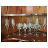Stemware group as shown. Includes assorted drinking glasses with traditional clear glass styling. Suitable for dining, entertaining, display, or replacement pieces.