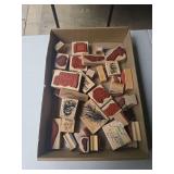 Flat of miscellaneous stamps as shown. Assorted crafting and scrapbooking stamp group with decorative designs suitable for card making, journaling, paper crafts, and creative projects.