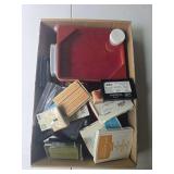 Flat of stamp supplies as shown. Assorted crafting and scrapbooking group with stamping supplies suitable for card making, journaling, paper crafts, mixed media, and creative projects.
