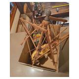 Box of miscellaneous items including old yarn swift (not sure if all there)