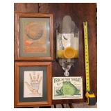 Vintage tonic, medicinal, and advertising signs with lantern as shown. Assorted display group includes early-style health tonic / medicine-related advertising pieces along with a lantern and additiona